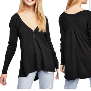 We The Free Womens Black Citrine Textured Cotton Blend Top XS